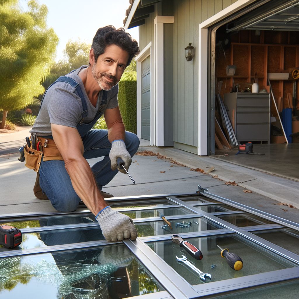 man replacing two-car garage door in Cleveland