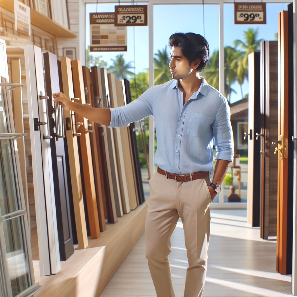 man choosing the right garage door for his home in sunrise fl