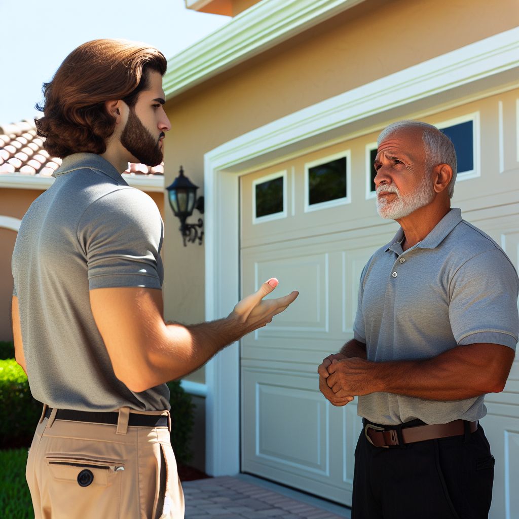 man discussing garage door repair in Town 'n' Country FL