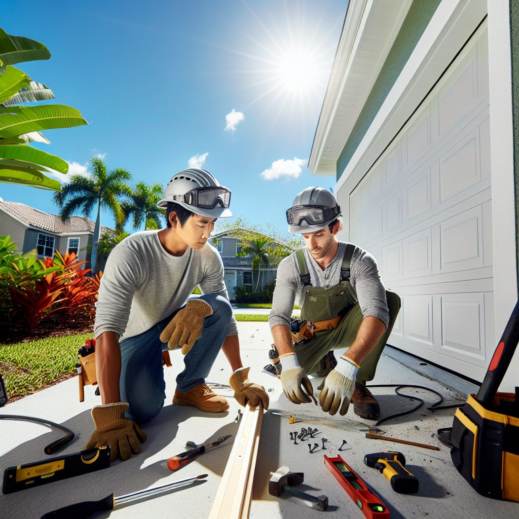 two men repairing garage door in florida